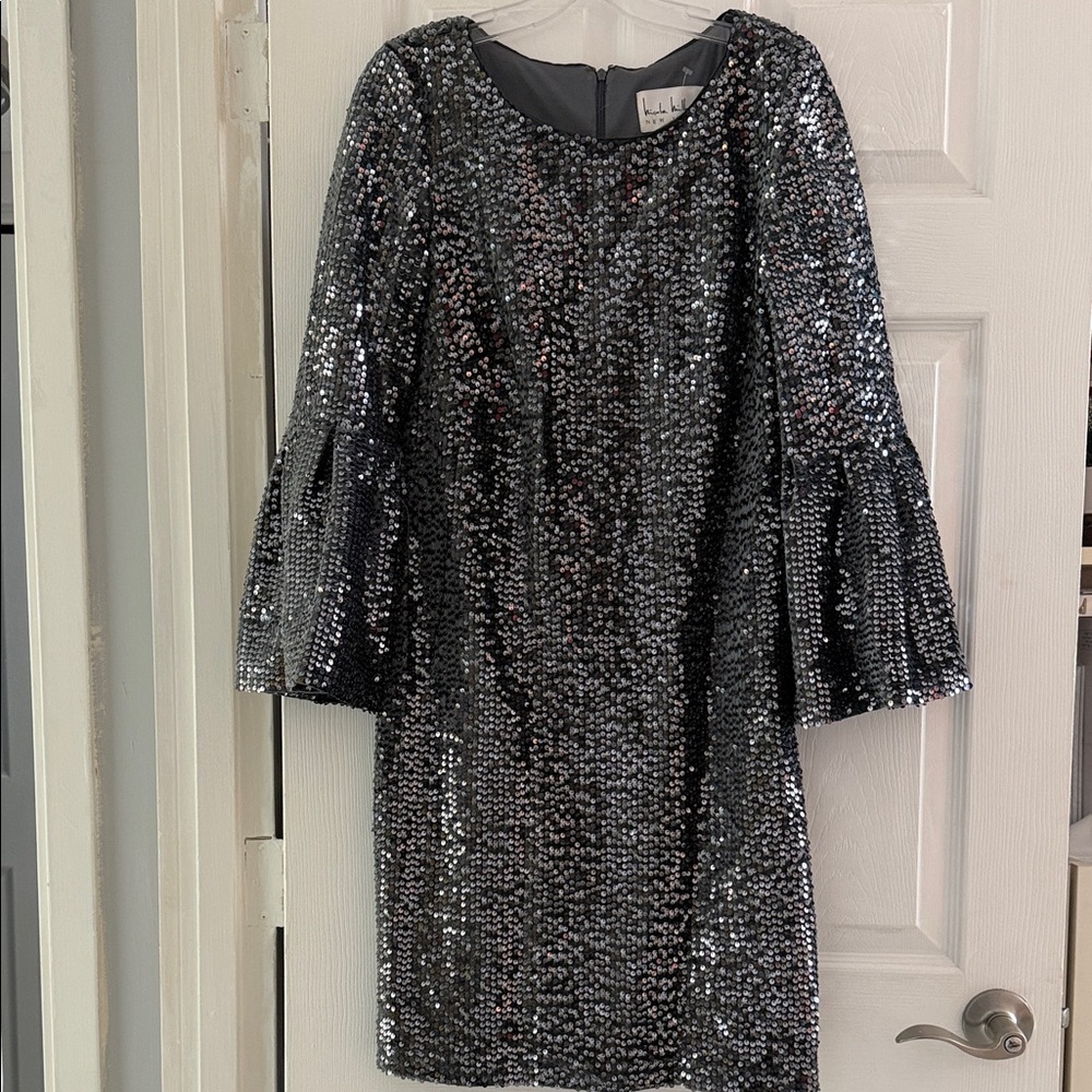 Nicole Miller Silver Sequin Dress size 10